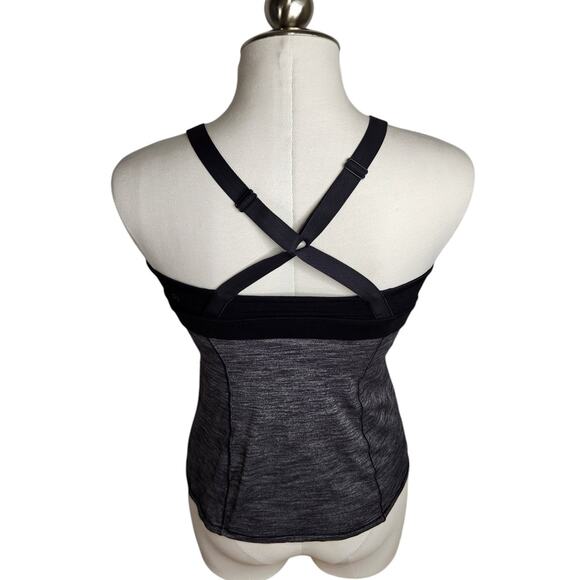 Lululemon Breathe In Tank‎ Womens Size 4 Heathered Black Black Cross Back - Picture 5 of 8